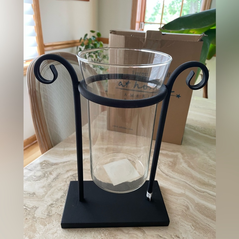NEW IN BOX At Home Black Metal and Glass Candle Holder